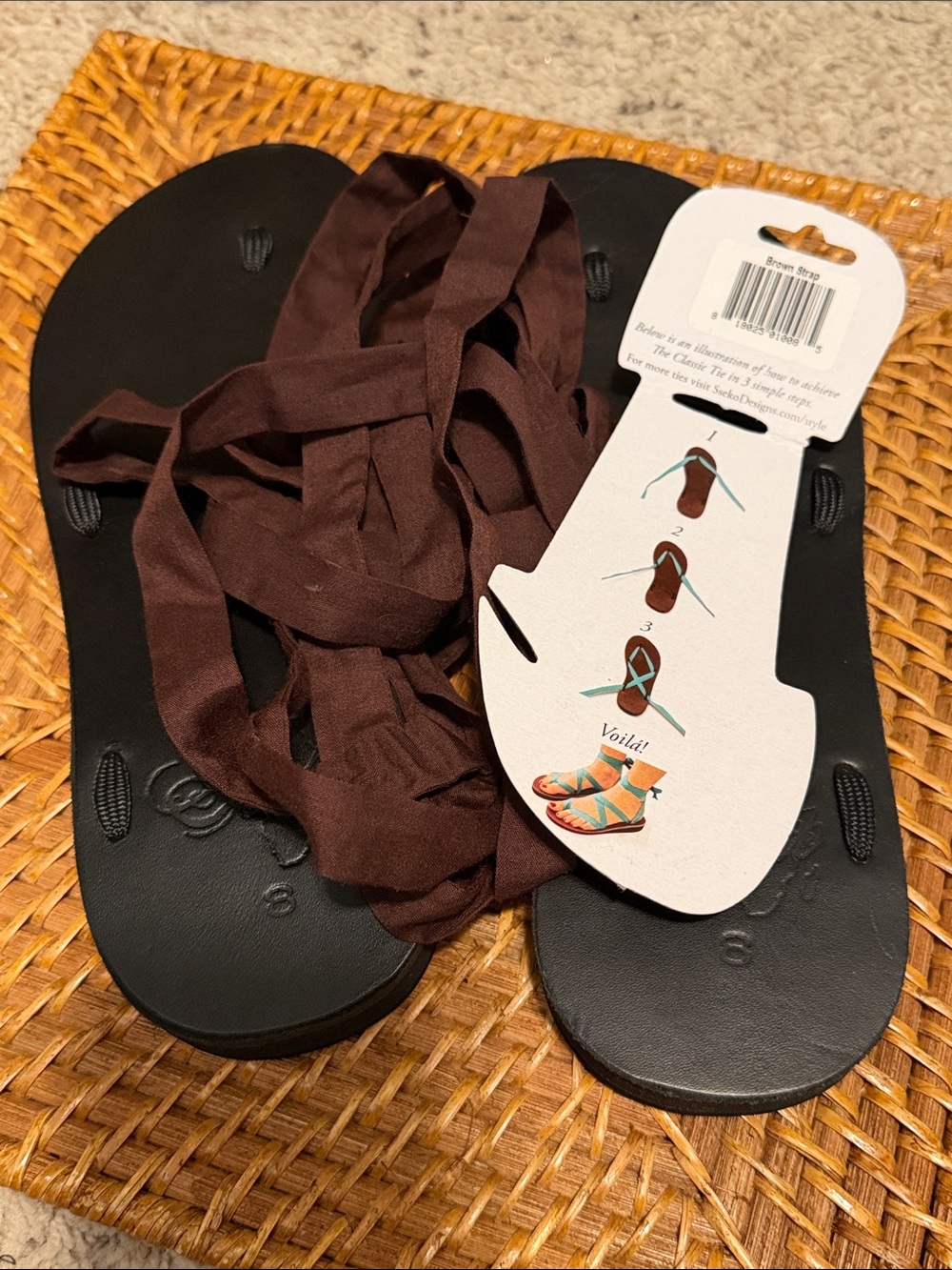 Sseko Black leather ribbon Sandals with brown ribbons and dust bag - Picture 2 of 4